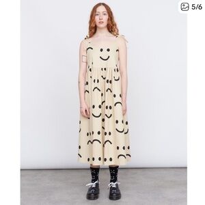Lazy Oaf Cream Smiley Midi Dress